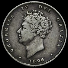 1826 George IV Milled Silver Shilling, VF