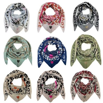 XL Dreieck Schal Strickschal Love Leo Warmer Winter Fashion Leopard Tuch Herbst
