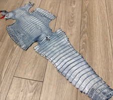 Blue Metallic Genuine Caiman Crocodile Belly Hide Leather Skin Alligator 518