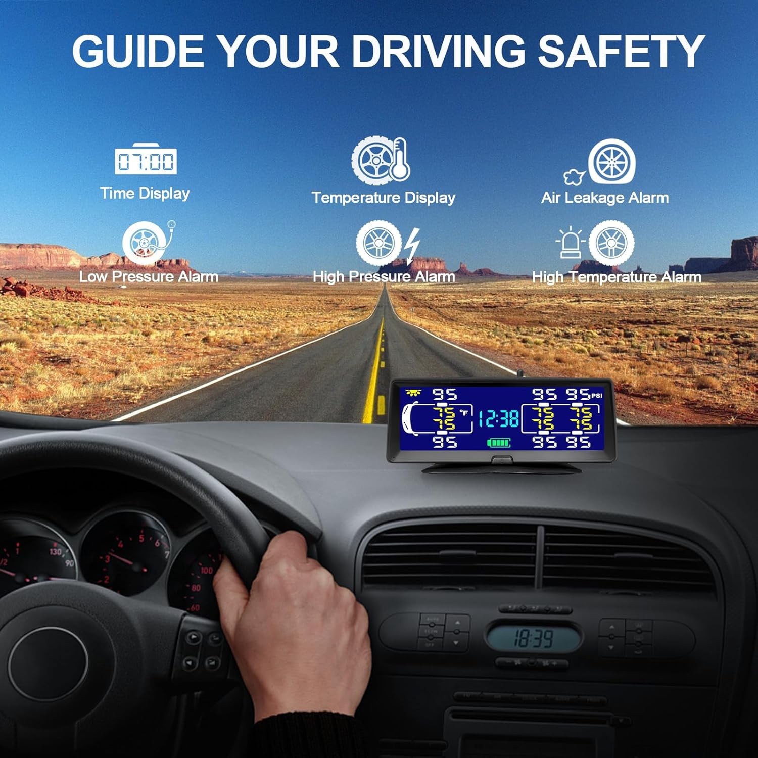 Hieha Rv Tire Pressure Monitoring System, 7.84” Solar TPMS for Sensor 6 