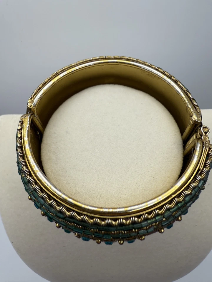 metal bracelet gold color green beads 6,5mm - Image 2 of 4