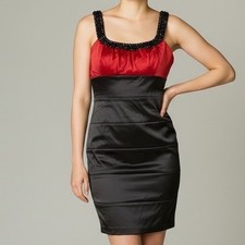 Bisou Bisou Red Black Beaded Strapless Sheath Party Dress Size 8 office siren