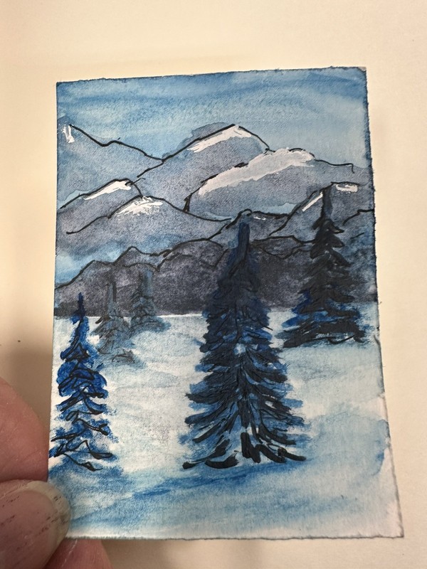 ACEO Art Card Signed Original Watercolor 2.5x3.5 Winter Wonderland perfect Gift 