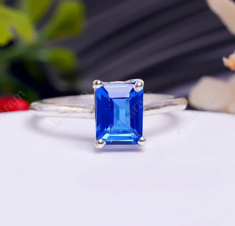 Tanzanite Ring Rectangle Gemstone 925 Sterling Si… - image 1