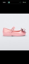 Mini Melissa Mini Sweet Love Pink/Metallic Pink Bow Mary Jane Flats Girls Sz 10