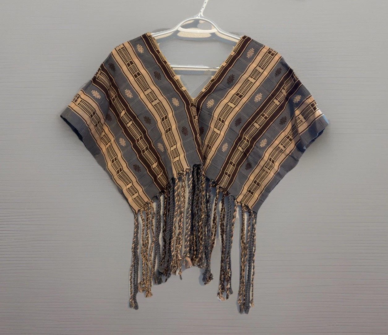 Tradition Artisan Handcrafted Woven V Neck Poncho Cropped Short Length