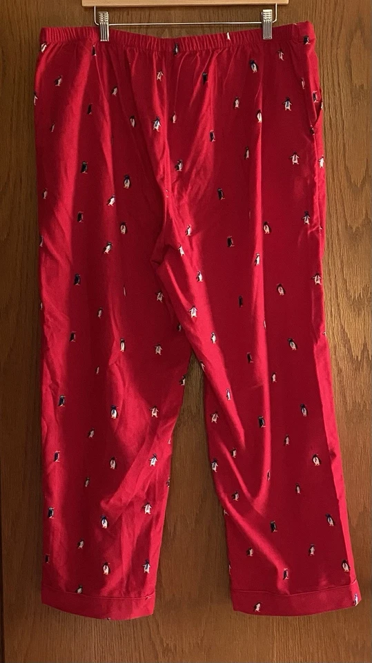 Talbots女式红色棉法兰绒睡衣套装企鹅新奇印花XL二手状况完好 — 第 3/4 张图片