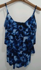 Aqua Green Blue Tie Dye Layered Ruffle Bikini Tankini Top Sz L NWT Built In Bra