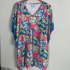 NEW Tracy Negoshian Felicity Fringe Dress 70s Pink Green Mini Summer Resortwear