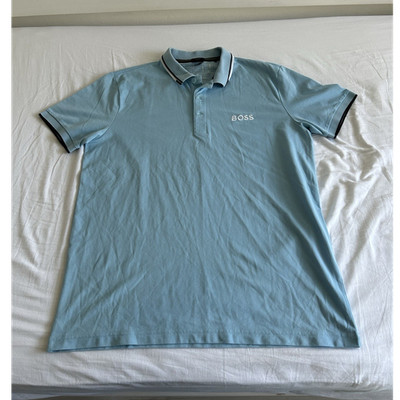 BOSS Herren Polo Regular Fit Stretch M hellblau Kurzarm Kragen Logo Knopf