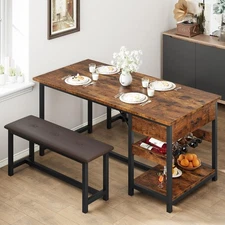 Dining Table Set for 4, Kitchen Dining Table Set with 2 Upholstered Benches