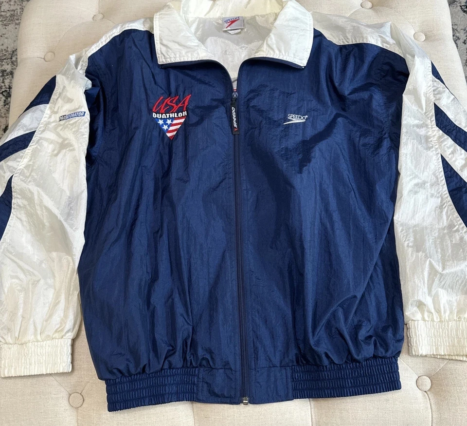 Vintage Speedo USA Duathlon Winbreaker Jacket Men’s Size S Blue Red White VTG - Image 2 of 4