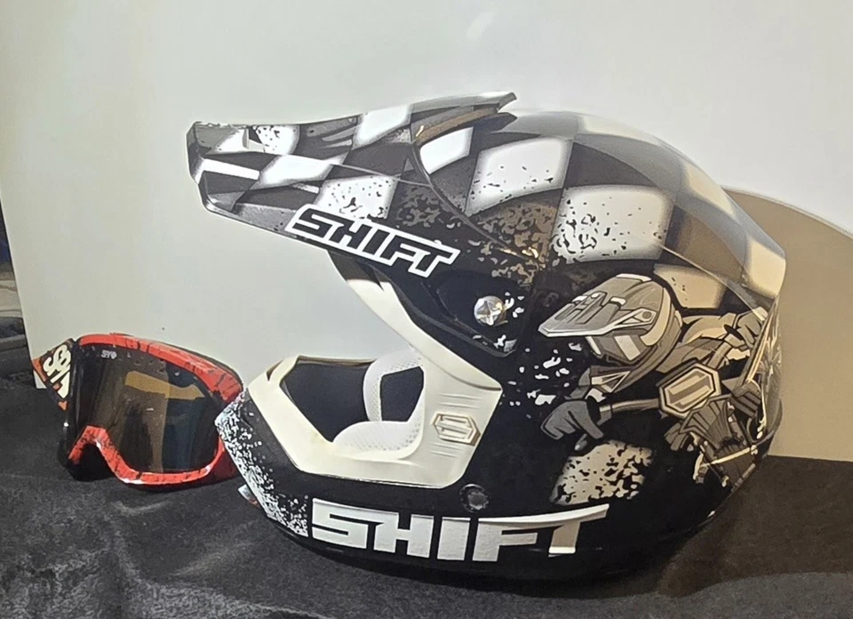 Casco todoterreno para motocicleta ATV Shift Revolt Kds Lrg con gafas espía Foto 4 de 4