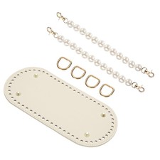 8.7 x 4 Inch Oval Leather Bag Bottom with Pearl Bag Handles and Buckles, Beige