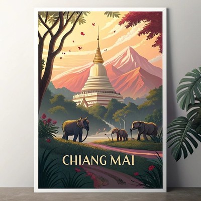 Majestic Chiang Mai Thailand Travel Poster - Traditional Thai Art Print A1-A4 Po