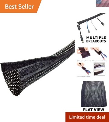 4.8'' Side Entry Cable Wrap Braided Sleeving with Hook & Loop Fastener - 10 Fe...
