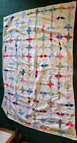 Vintage/Retro Patchwork Quilt Multicolor Geometric Star, Cotton 92x76"