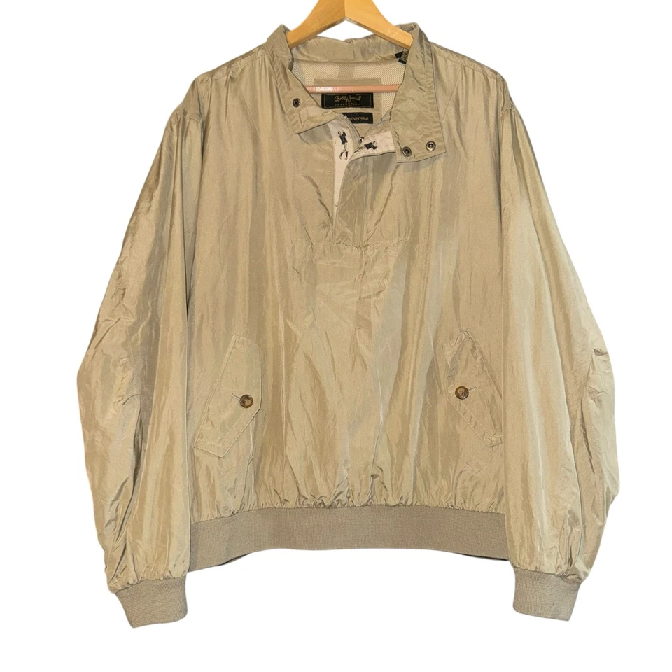 Vintage Bobby Jones Pullover Jacket Mens XL Beige 100% Silk Bomber Golf Utility - Изображение 2 из 4