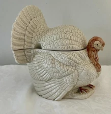 Fitz & Floyd Creamy White Figural Thanksgiving Turkey Tureen 12" High Excellent