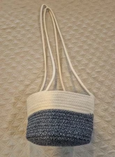 Hanging Rope Planter Basket Blue White 7–8" Diameter 26–28" Drop Boho Basket