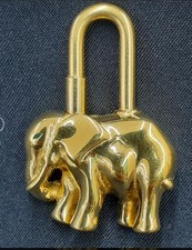 HERMES Elephant Motif Cadena Lock Bag Charm Gold Used From Japan