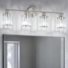 Modern Brushed Nickel Crystal Bathroom Light Fixtures 4-Light