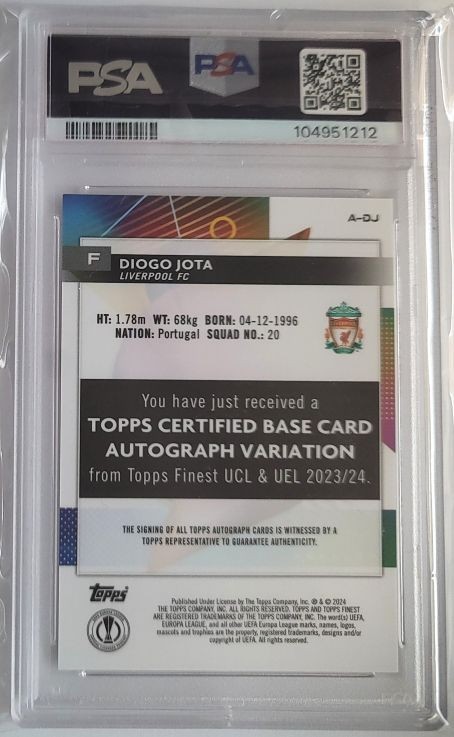 2023-24 Topps Finest UCC Diogo Jota Autograph #ADJ PSA 9 | eBay