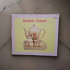 Vintage Ceramic 4 Piece Easter Bunny Tea Party Set Kids Play Nostalgic