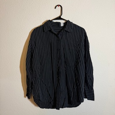 H&M Divided Mens Small Black White Pinstripe Long Sleeve Button Down Shirt
