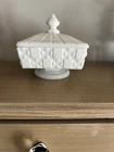 Vintage Westmoreland Old Quilt Pattern Milk Glass Pedestal Candy Dish With Lid