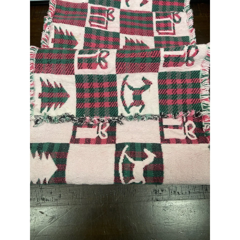 Vintage Christmas Table Runner Plaid Tree Archer Holiday Decor 65" x 12" 2 sided - Image 3 of 3