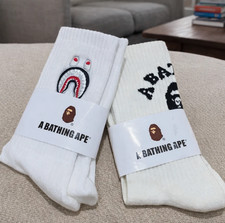 A Bathing Ape BAPE 2PCS White Socks Set Casual Streetwear Cotton Crew Socks -New