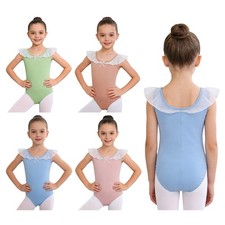 Girls Dancewear Jumpsuit Leotard Pageant Bodysuit Mesh Ruffles Costume Workout