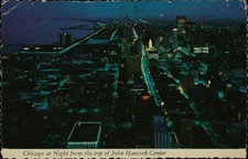 Vintage 1970 Chicago Night John Hancock Center Plastichrome Postcard Postmarked