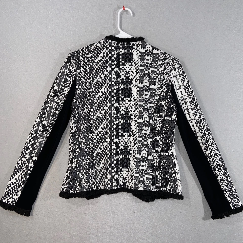 Blazer Joseph Ribkoff Mujer Talla 8 Negro Blanco Borde Geométrico Flecos Frente Abierto Foto 2 de 4