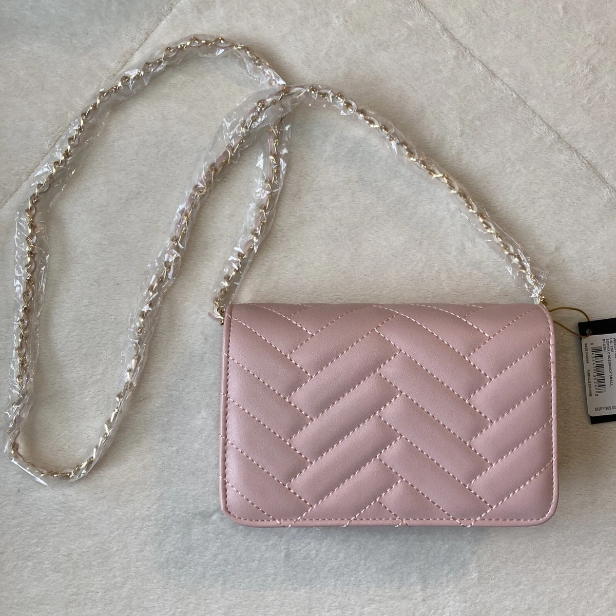 Bebe Sophia Small Crossbody Quilted Handbag Chain Purse Shoulder Bag Blush  Pink