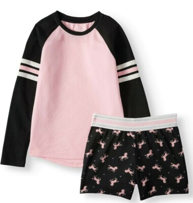 Wonder Nation Girls 2 Pc Sleep Set Long Sleeve Shirt Shorts X Large 14 16 Un Ebay
