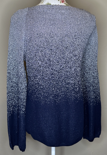 WHBM Sweater Womens Sz M Silver Blue Metallic Knit Ombre Boat Neck Pullover - Picture 4 of 13