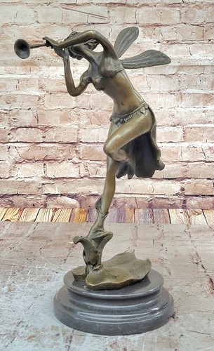 Lirio en el estanque por el artista italiano Aldo Vitaleh escultura de bronce genuino ángel - Imagen 3 de 10