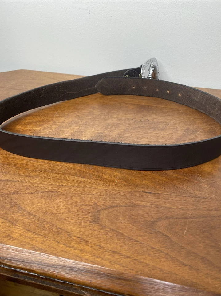 Cinturón de cuero marrón para hombre con hebilla a presión talla 40 piedra plateada extraíble 1 1/4" Foto 4 de 4