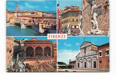 FIRENZE - Italy showing multiple views buildings statues Postcard VTG AUC2.
