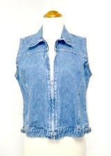 Vintage 1990s Zip Front Studded Cropped Jean Denim Vest Women's S/M