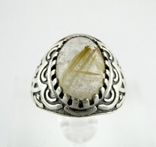 Sterling Silver Rutilated Quartz Cabochon Ring 925 Size 7.25 Weighs 6 Grams