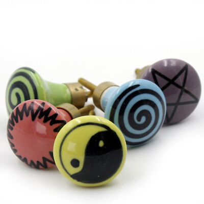 Möbelknöpfe Set 5 STK Griffe Bunt Keramik Möbelknopf Yin Yang Spirale Sterne