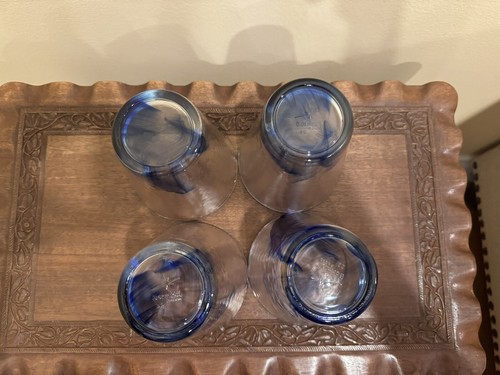 Bormioli Rocco Murano Se Of 4 Blue Cobalt Swirl Glasses Tumblers 4.25” X 3.75” - Picture 12 of 23