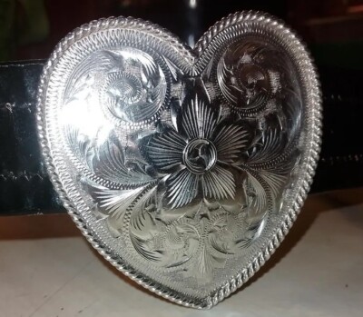 Vogt Silversmiths Solid Sterling Silver Heart Shaped Belt Buckle