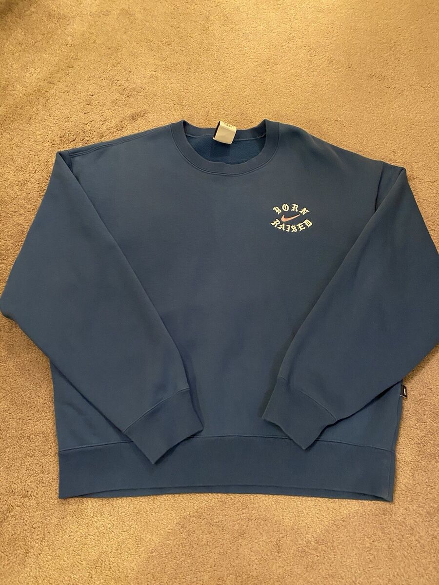 NIKE SB X BORN X RAISED L BLUE CREWNECK SWEATSHIRT LOS NIKE SB X BORN X RAISED L BLUE CREWNECK SWEATSHIRT LOS