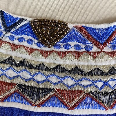 Westport Aztec Embroidered Beaded Trim Dress Size XL Blue Sleeveless | eBay