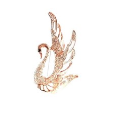 Swan Rhinestone Crystal Brooch Gold Tone
