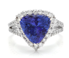 5.00 Carats NATURAL TANZANITE and DIAMOND 14K Solid White Gold Ring